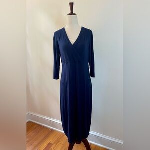 J.Jill Navy Blue Faux Wrap Midi Dress | Size Small